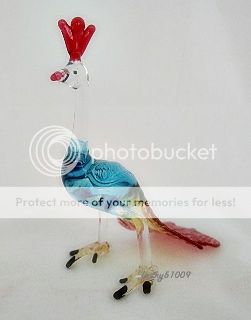 PEACOCK HAND BLOWN GLASS ANIMALS FIGURINES MINIATURE THAI HANDMADE